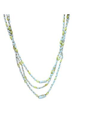 Vintage Floral Porcelain Beaded Necklace 3 Strand Yellow White Retro 50s 60s